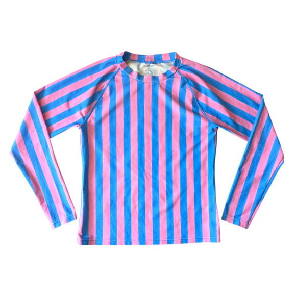 Crewcuts x SZ Blockprints Pink Blue Striped Rash Guard Girls 12 Youth J Crew - Picture 1 of 7